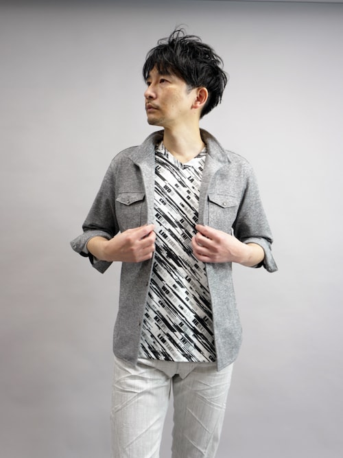 MOSS(モス)グラデーション パイル Vネック Tシャツ MEN 半袖 Vネック