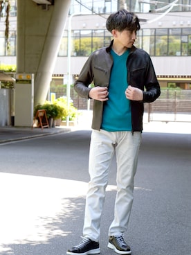 「アイテム（ライダースジャケット）」を使った、hideawaysofficialさん（メンズ・181cm）の秋コーディネート