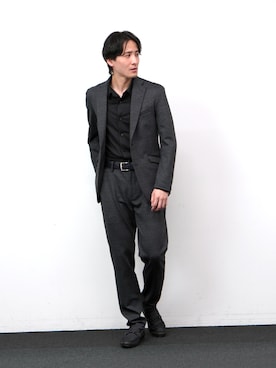 「HIDEAWAYS NICOLE（ハイダウェイニコル）の【HIDEAWAYS BLACK】リフラクスハイゲージジャージー レギュラーカラーシャツ（シャツ/ブラウス、ブラック系）」を使った、hideawaysofficialさん（メンズ・171cm）の秋コーディネート