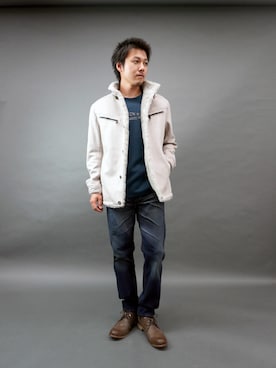 「アイテム（ムートンコート）」を使った、hideawaysofficialさん（メンズ・171cm）の秋コーディネート