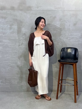 「アイテム（カーディガン/ボレロ、ブラウン系）」を使った、matsushita1111さん（レディース・163cm）の夏コーディネート