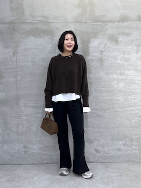 「COLLAGE GALLARDAGALANTE（コラージュガリャルダガランテ）のヤクライクニット/WEB限定カラー展開（ニット/セーター）」を使った、matsushita1111さん（レディース・163cm）の秋コーディネート