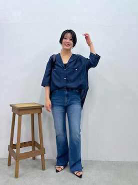 新品 今期 ヴィンテージライクラペルカラー半袖シャツ ブルー ヴィンテージライクラペルカラー半袖シアーシャツ/WEB限定を使っ