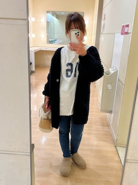 「アイテム（カーディガン/ボレロ、ブルー系）」を使った、miyuさん（レディース・153cm）の冬コーディネート