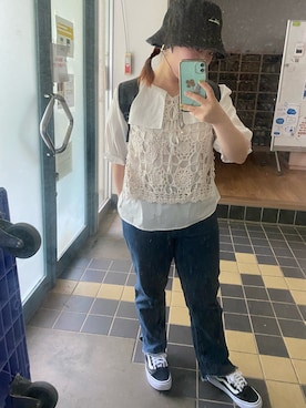 「EDWIN（エドウィン）のアイテム（帽子）」を使った、いい女研究員さん（レディース・153cm）の夏コーディネート