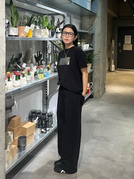 「hellam（へラム）のシルバーヴィンテージ箔プリントTシャツ（Tシャツ/カットソー）」を使った、yuuna618さん（レディース・165cm）の秋コーディネート