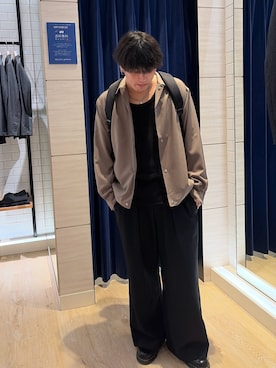 「NOLLEY’S（ノーリーズ）の《セットアップ対応》Reflax コーチジャケット 軽量速乾 26SS（ブルゾン、ブラック系）」を使った、RYOUGAさん（メンズ・177cm）の春コーディネート