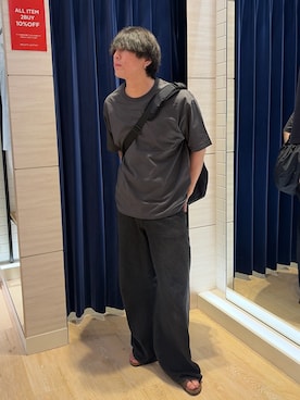 「WEXLEY（ウェクスレイ）の【WEXLEY/ウェクスレイ】DG600 DOUGLAS CRINKLE NYLON BLACK（ショルダーバッグ、ブラック系）」を使った、RYOUGAさん（メンズ・177cm）の夏コーディネート
