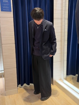 「NOLLEY’S（ノーリーズ）の《ビジカジ対応》ジャケットに合う 抗菌防臭 ドレスTシャツ（Tシャツ/カットソー、ブルー系）」を使った、RYOUGAさん（メンズ・177cm）の春コーディネート
