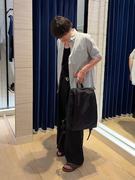「NOLLEY’S（ノーリーズ）の《ビジカジ対応》COOLMAX シアサッカーテープ ボタンダウン半袖シャツ 26SS（シャツ/ブラウス、ベージュ系）」を使った、RYOUGAさん（メンズ・177cm）の夏コーディネート