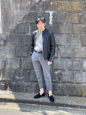 「green label relaxing（グリーンレーベルリラクシング）のアイテム（ライダースジャケット）」を使った、leftbankさん（メンズ・176cm）の春コーディネート