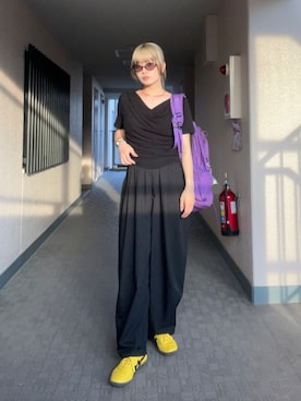 「Onitsuka Tiger（オニツカタイガー）のTSUNAHIKI SLIP-ON / ツナヒキ スリッポン（スリッポン、イエロー系）」を使った、ayuriさん（レディース・158cm）の春コーディネート