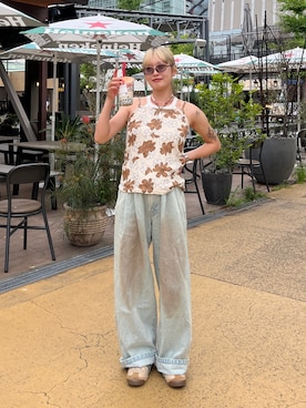 「THE BOLDMAN（ザ ボールドマン）の2tuck wide denim / ツータックワイドデニム（デニムパンツ、ブルー系）」を使った、ayuriさん（レディース・158cm）の夏コーディネート