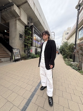 「アイテム（オールインワン・サロペット、ホワイト系）」を使った、おーるどファッション2024さん（メンズ・175cm）の秋コーディネート