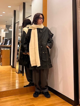 「Barbour（バブアー）のアイテム（ステンカラーコート）」を使った、tkoさん（メンズ・174cm）の冬コーディネート