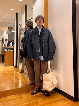 「ATON（エイトン）のアイテム（ジャケット/アウター）」を使った、tko(オッチー)さん（メンズ・174cm）の冬コーディネート