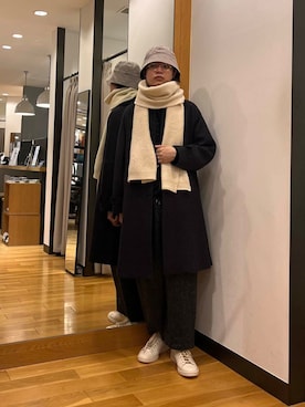 「アイテム（ステンカラーコート、その他）」を使った、tkoさん（メンズ・174cm）の冬コーディネート