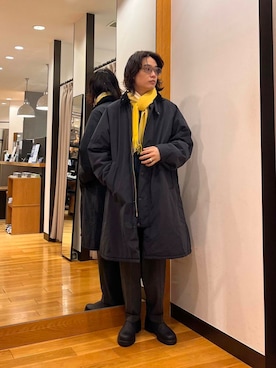 「Barbour（バブアー）のアイテム（ステンカラーコート）」を使った、tkoさん（メンズ・174cm）の冬コーディネート
