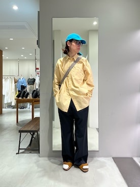 「URBAN RESEARCH（アーバンリサーチ）のDAIWA PIER39　TECH REGULAR COLLAR SHIRT L/S STRIPE（シャツ/ブラウス、イエロー系）」を使った、tko(オッチー)さん（メンズ・174cm）の夏コーディネート