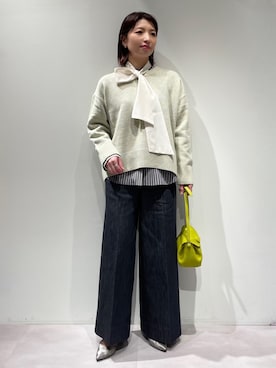 「ハイウエストデニム」｜KAWAMURAさん（レディース・160cm）の冬コーディネート