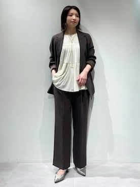 「ウエストゴム」｜「アイテム（アクセサリー）」を使った、KAWAMURAさん（レディース・160cm）の秋コーディネート