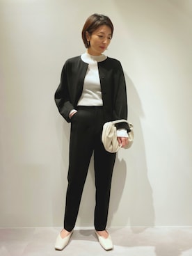 「シャツジャケット」｜「アイテム（ノーカラージャケット）」を使った、KAWAMURAさん（レディース・160cm）の秋コーディネート