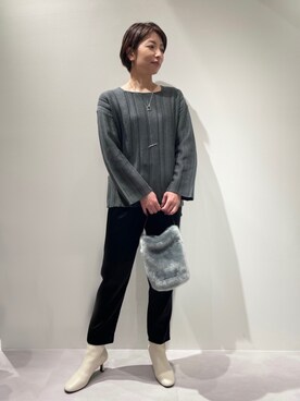 「ストライプニット」｜KAWAMURAさん（レディース・160cm）の冬コーディネート