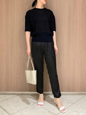 「Rouge vif（ルージュヴィフ）のサテンイージーパンツ（その他パンツ）」を使った、yyhhmm互相さん（レディース・165cm）の夏コーディネート