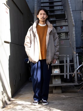 「gloster」｜「アイテム（ダウンジャケット/コート）」を使った、katsuさん（メンズ・170cm）の冬コーディネート