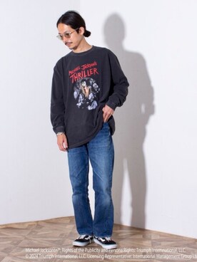 「GOOD ROCK SPEED（グッドロックスピード）の【GOOD ROCK SPEED/グッドロックスピード】別注ロンT バンド バンT（Tシャツ/カットソー）」を使った、katsuさん（メンズ・170cm）の夏コーディネート