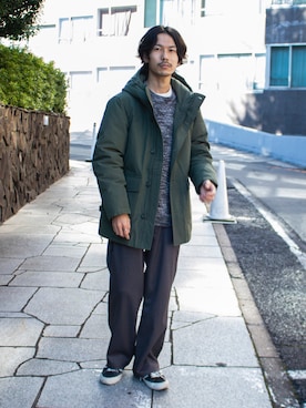 「gloster」｜「アイテム（ダウンジャケット/コート）」を使った、katsuさん（メンズ・170cm）の秋コーディネート