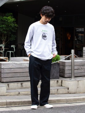 「Dickies（ディッキーズ）の【Dickies/ディッキーズ】T/C ツイルイージーパンツ ワイドチノ チノパン ルーズフィット（チノパンツ）」を使った、katsuさん（メンズ・170cm）の夏コーディネート