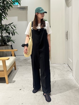 「WILLOW（ウィロー）の【willow】スラックスサロペット（サロペット/オーバーオール、ブラック系）」を使った、ちなさん（レディース・162cm）の夏コーディネート