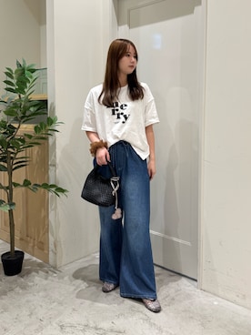 「CIAOPANIC TYPY（チャオパニックティピー）のドットロゴプリントTee（Tシャツ/カットソー、ホワイト系）」を使った、ちなさん（レディース・162cm）の夏コーディネート
