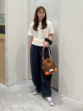 「CIAOPANIC TYPY（チャオパニックティピー）の【UNISEX】チェックカーブイージーパンツ（その他パンツ、ブルー系）」を使った、ちなさん（レディース・162cm）の夏コーディネート
