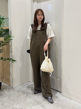 「CIAOPANIC TYPY（チャオパニックティピー）の:【Aguni】マクラメスパンコール巾着BAG（ショルダーバッグ、ホワイト系）」を使った、ちなさん（レディース・162cm）の夏コーディネート