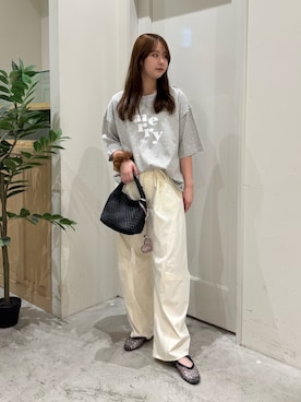 「CIAOPANIC TYPY（チャオパニックティピー）の【3サイズ展開/接触冷感】ピコレースツイルバレルパンツ（その他パンツ、ホワイト系）」を使った、ちなさん（レディース・162cm）の夏コーディネート