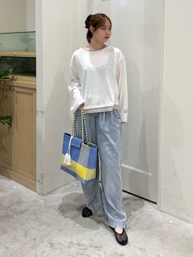 「CIAOPANIC TYPY（チャオパニックティピー）の【3サイズ展開/すっきり見え◎】柔らかストレートイージーデニムパンツ（デニムパンツ、ブルー系）」を使った、ちなさん（レディース・162cm）の夏コーディネート