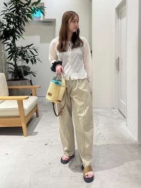 「CIAOPANIC TYPY（チャオパニックティピー）の【3サイズ展開/接触冷感】ピコレースツイルバレルパンツ（その他パンツ、グリーン系）」を使った、ちなさん（レディース・162cm）の夏コーディネート