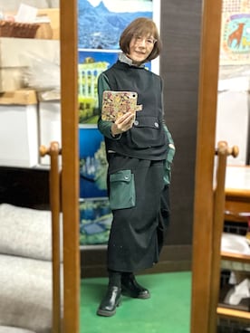 「Berrychuberryのアイテム（Tシャツ/カットソー、ブラック系）」を使った、ruadaisukiさん（レディース・158cm）の冬コーディネート