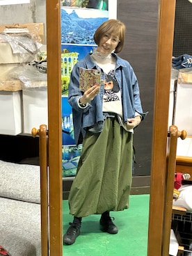 「ブリランテのアイテム（スカート、グリーン系）」を使った、ruadaisukiさん（レディース・158cm）の春コーディネート