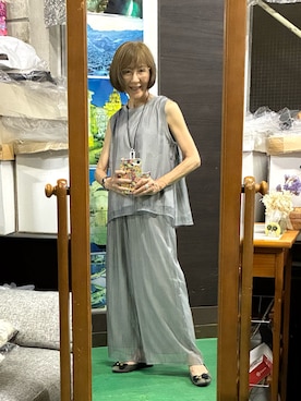 「スカイピンクのアイテム（タンクトップ、グレー系）」を使った、ruadaisukiさん（レディース・158cm）の夏コーディネート