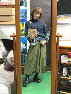 「ブリランテのアイテム（スカート、グリーン系）」を使った、ruadaisukiさん（レディース・158cm）の冬コーディネート