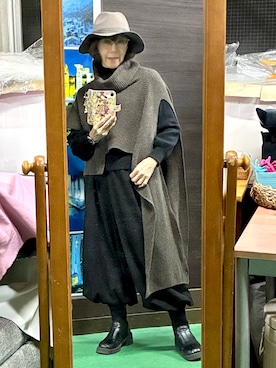 「Yohji Yamamoto（ヨウジヤマモト）のアイテム（マフラー、ブラウン系）」を使った、ruadaisukiさん（レディース・158cm）の冬コーディネート
