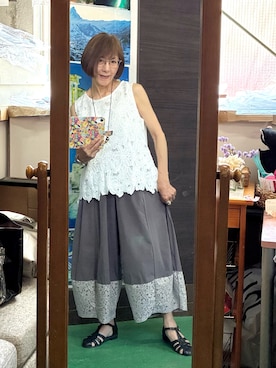 「ベルチュベリーのアイテム（パンツ、グレー系）」を使った、ruadaisukiさん（レディース・158cm）の夏コーディネート