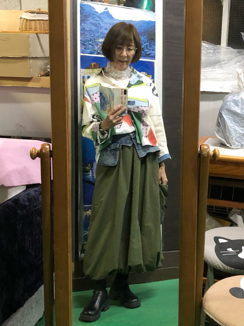 「ブラウス、オトナカジュアル、プリントシャツ、チュール」｜「TRUBEのアイテム（シャツ/ブラウス、ホワイト系）」を使った、ruadaisukiさん（レディース・158cm）の春コーディネートの1枚目の写真