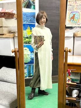 「HANAHANAのアイテム（パンツ、グリーン系）」を使った、ruadaisukiさん（レディース・158cm）の冬コーディネート