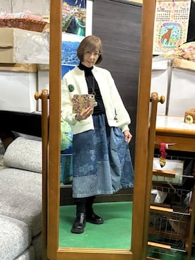 「TRUBEのアイテム（カーディガン/ボレロ、ブルー系）」を使った、ruadaisukiさん（レディース・158cm）の冬コーディネート