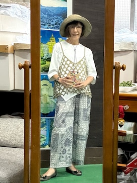 「BRILLANTEのアイテム（ベスト、ベージュ系）」を使った、ruadaisukiさん（レディース・158cm）の夏コーディネート