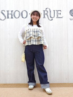 「SHOO・LA・RUE（シューラルー）の【SHOO・LA・RUE DENIM】程よいゆとりの ストレートデニムパンツ（デニムパンツ、ブルー系）」を使った、とろろさん（レディース・153cm）の春コーディネート